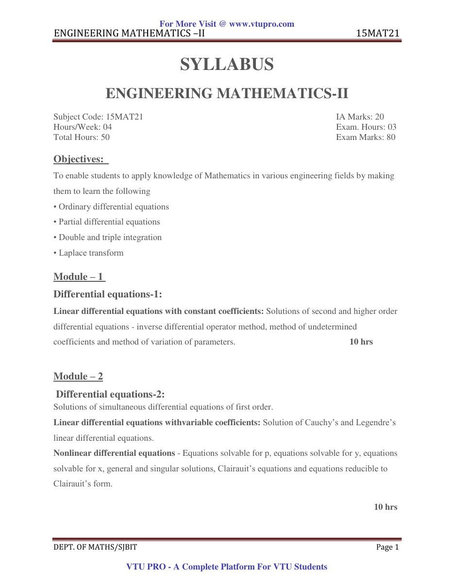 Engineering Mathematics II — page 1