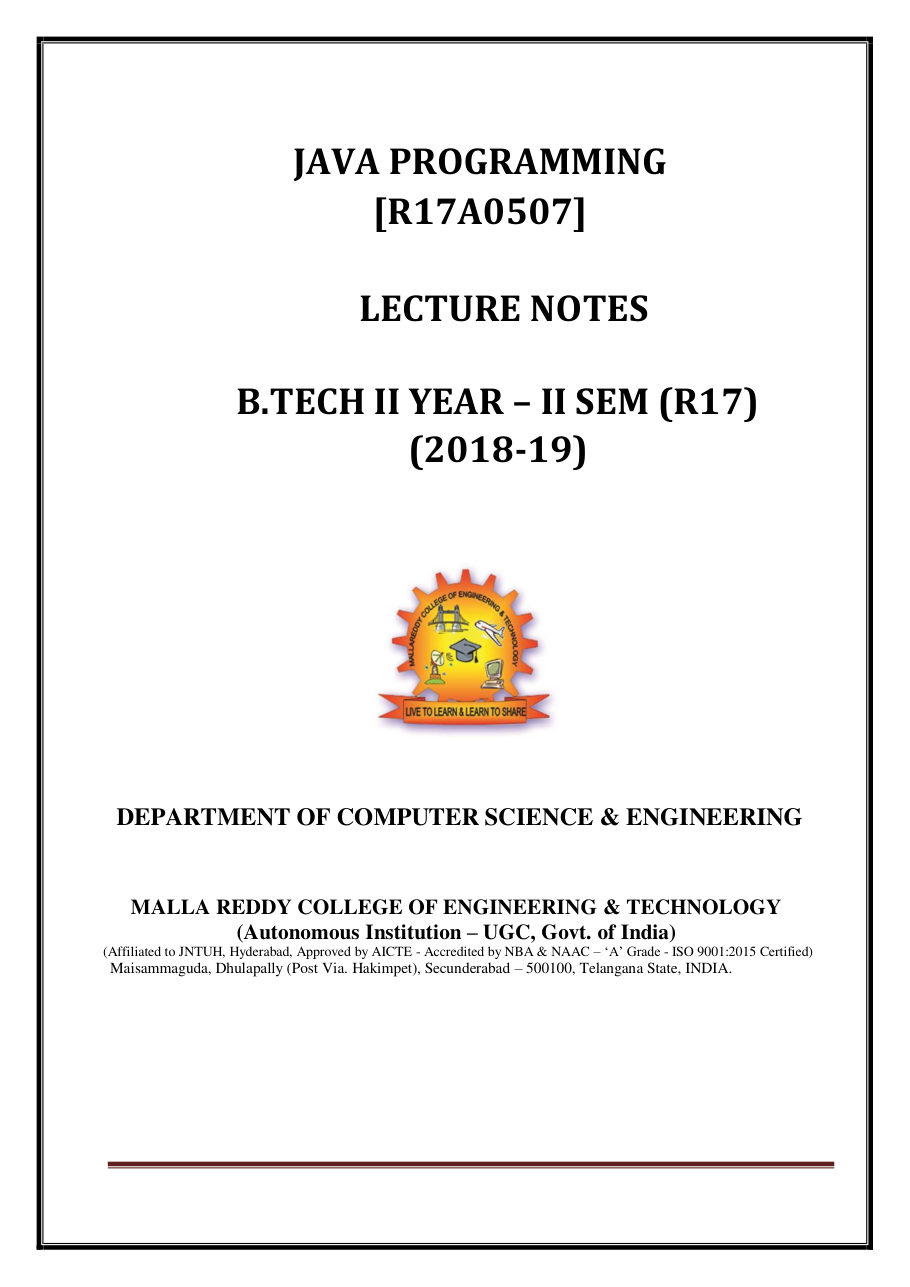 Java Programming Notes for B.Tech 2nd Sem — page 1