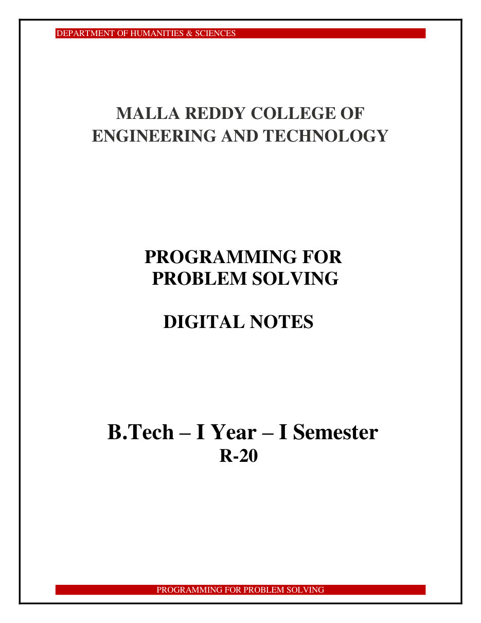 PROGRAMMING FOR PROBLEM SOLVING 1 — page 1