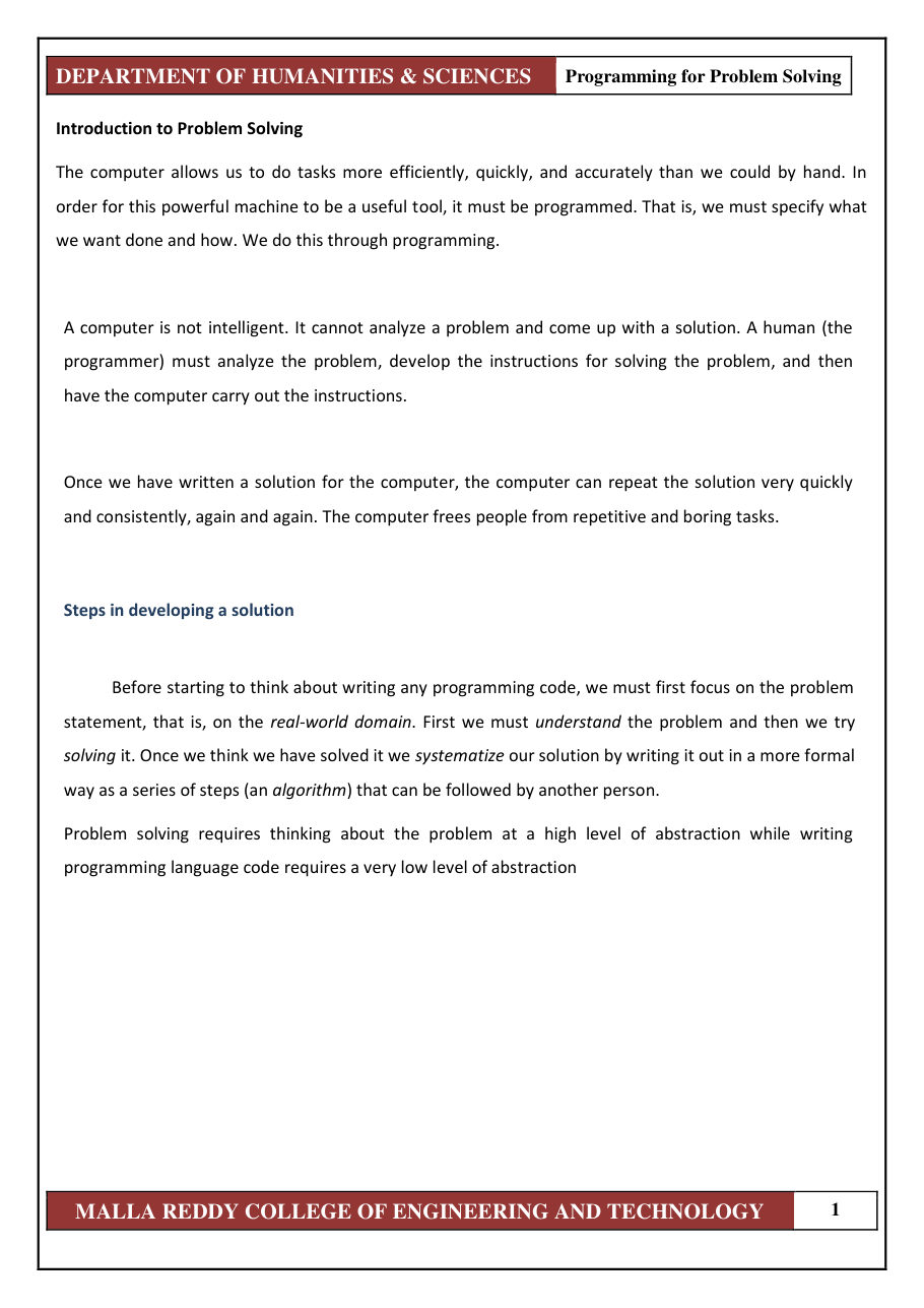 PROGRAMMING FOR PROBLEM SOLVING 1 — page 7